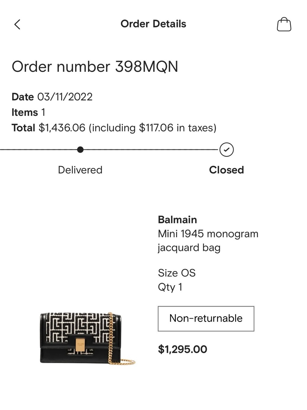 Balmain Black & Cream Monogram Crossbody with Gold Chain - Picture 2 of 13